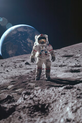 An astronaut walking on the moon with Earth in the background