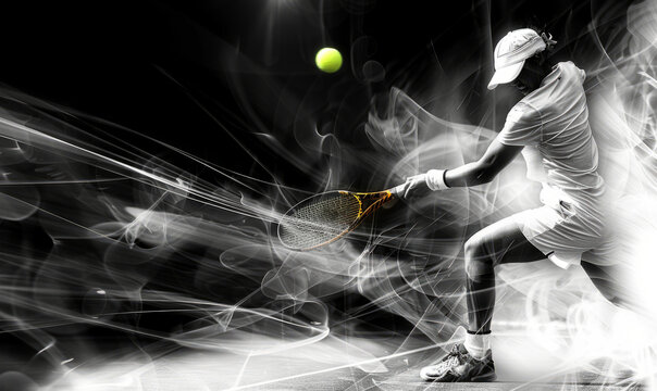 Creative black and white professional sport photo of a tennis player