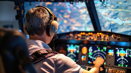 Instructor in flight simulator for the training of the pilots