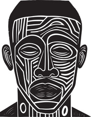 Abstract art vector outline illustration of african man face. Black and white coloring page of human face portrait. Modern print, poster image