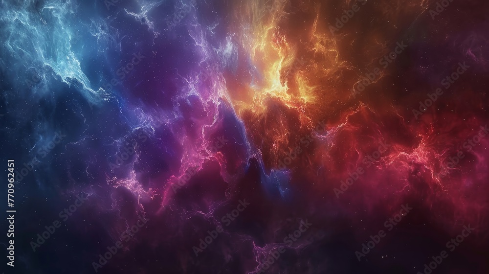 Poster a colorful space background with a red and blue swirl. the colors are vibrant and the swirls are dyn