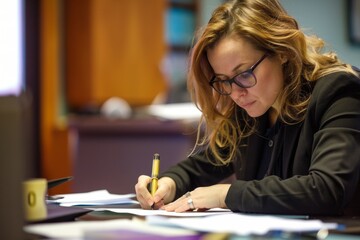 Fototapeta premium Productive Office: Businesswoman at Work