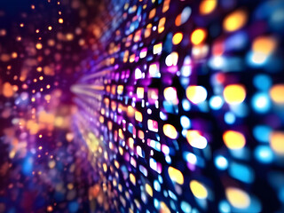 Abstract digital technology background with squares and dots of light. Squares of light technology in movement.