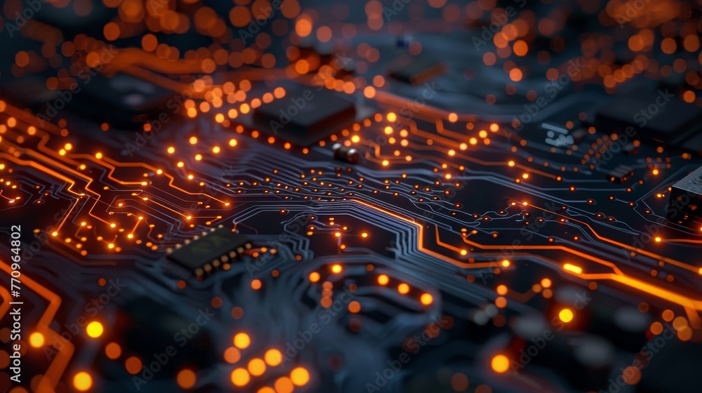 Poster a close up of a circuit board with many small lights on it