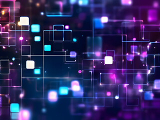Obraz premium Abstract digital technology background with squares and lines of light. Squares and lines of light technology in movement.