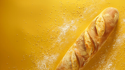 Loaf of bread background. Whole bread. Baguette horizontal concept background. Food creative poster design. Raster bitmap digital illustration. AI artwork.