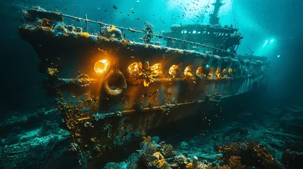 Foto auf Alu-Dibond Dive into the mysterious depths where sunken ships become the canvases for flourishing marine life, a testament to nature's resilience. © Rana