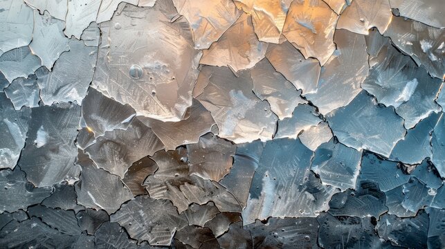 The image is a close up of a cracked and broken surface, possibly a piece of glass or a metal object. The cracks and fractures create a sense of disarray and chaos
