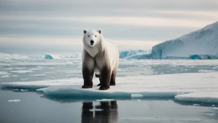 Poster Majestic arctic mammal standing on frozen ice floe © Moon