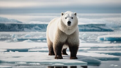 Majestic arctic mammal standing on frozen ice floe - obrazy, fototapety, plakaty