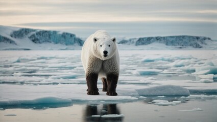 Majestic arctic mammal standing on frozen ice floe - obrazy, fototapety, plakaty