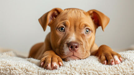 adorable little pitbull looking at camera in the studio 