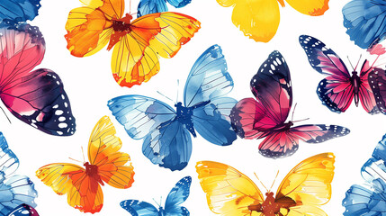 abstract background with watercolor colorful butterflies 