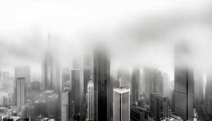 Misty Metropolis: Black and White Photo Capturing City Skyline Shrouded in Fog