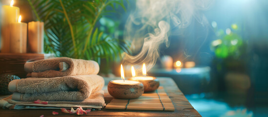 serene spa setting concept, tranquility and relaxation background - obrazy, fototapety, plakaty
