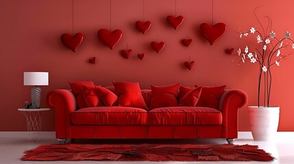 Valentine interior room have red sofa and home decor for valentine day