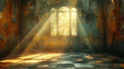 Foto auf Acrylglas Immerse yourself in the enchanting dance of light and shadow upon reclaimed architectural elements © Rana