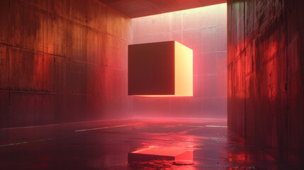 Floating Red glowing Concrete block architectural landscape fantasy