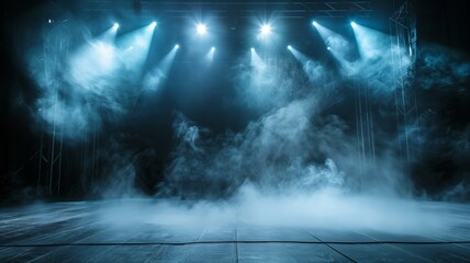 Empty studio dark abstract cement wall and gradient studio room with smoke float up interior texture for display products wall background.