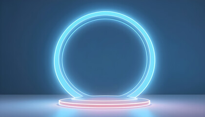 Background circular neon glow minimalistic abstract blurry light blue 12