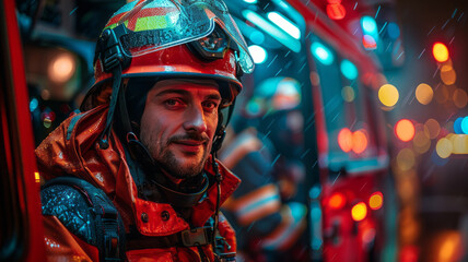 Fototapeta na wymiar Firemen working inside an emergency vehicle,generative ai