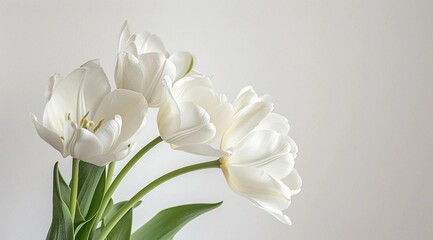 Floral background of white tulips on a light background. Classic tulip. Retro, vintage style. Love and romantic concept. Valentine's Day. Mothers Day. Flat lay, top view