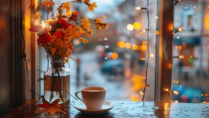 A warm autumn-themed coffee shop experience