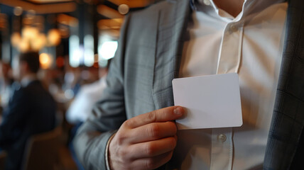 Man holding card at a conference