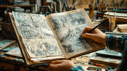 Person sketching in a notebook.