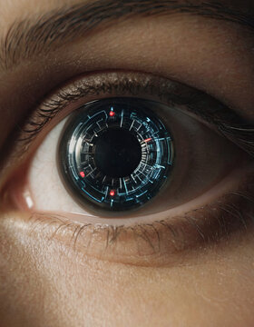 Visione futuristica: occhio umano ingloba il potere dei chip, rivelando l'integrazione tecnologica che plasma il destino dell'umanit&agrave;.