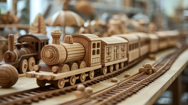 Wooden model train on track