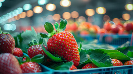 Strawberries in market baskets