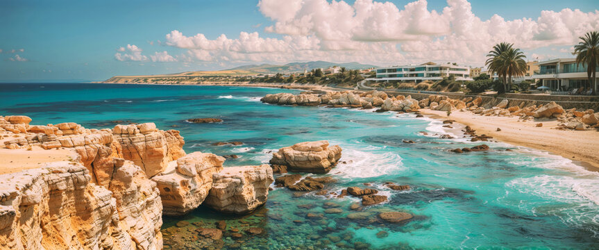 Naklejki View of coastline of Cyprus beach.