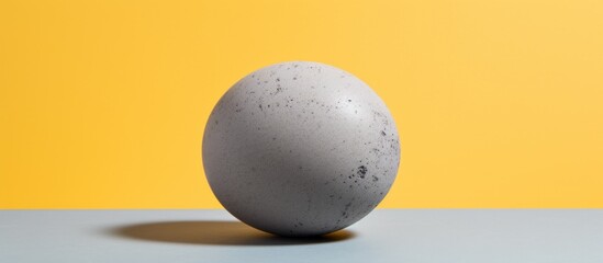 A white egg, a staple food, sits on a blue surface against a yellow background. The natural foods contrast beautifully in this macro photography shot