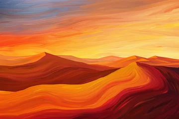Foto auf Acrylglas Antireflex A painting of a desert landscape with mountains in the background © mila103