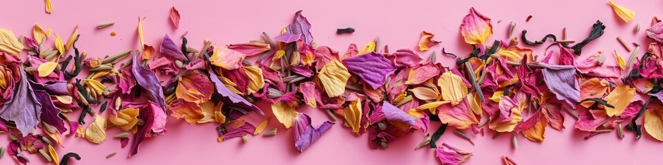 leaves dry flowers of herbal tea background.