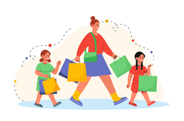 Shopping with children vector concept