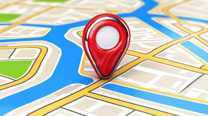 The red GPS marker serves as a symbolic landmark on the map, representing a significant location. Its color adds visual intrigue, making it a focal point amidst the cartographic landscape.