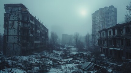 Total Destruction, Eerie Urban Wasteland - obrazy, fototapety, plakaty
