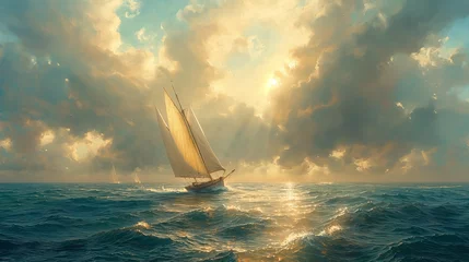 Foto auf Glas sailboat at sunset © Artimist