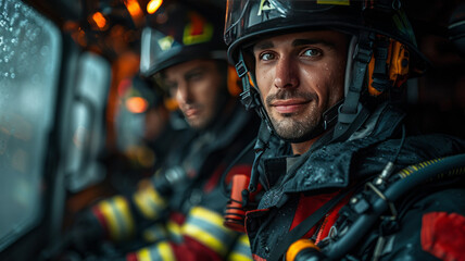 Firemen working inside an emergency vehicle,generative ai