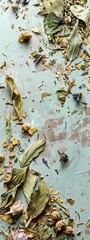 leaves dry flowers of herbal tea background.