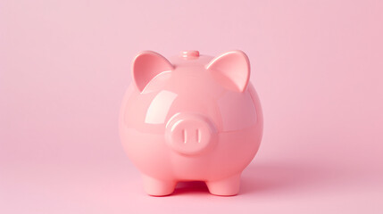 Pink piggy bank on pink background. Minimalism concept.