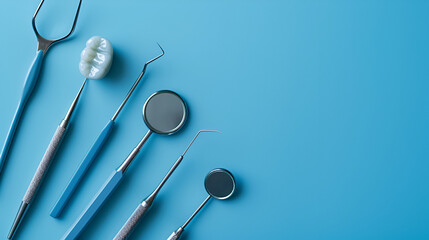 stethoscope medicine  health equipment doctor medical heart Tooth and dental instruments on blue background, Genrative Ai