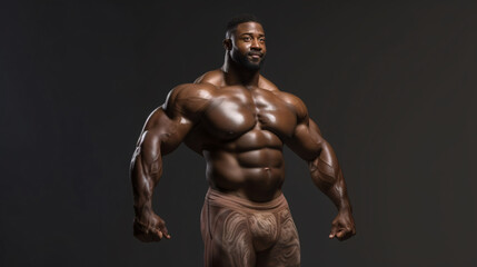 Handsome african american bodybuilder posing in studio.