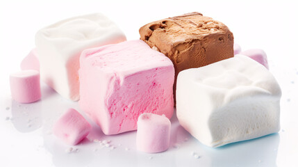 Colorful marshmallows on a white background. Close up.