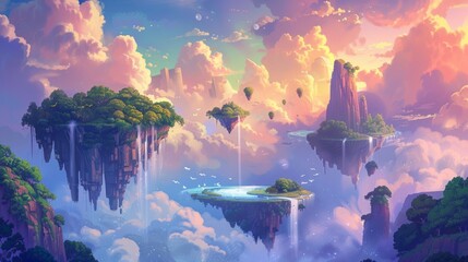 Surreal Floating Islands in a Fantastical Sky - obrazy, fototapety, plakaty