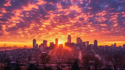 Fototapeta na wymiar Golden Horizon Sunrise Over Urban Majesty