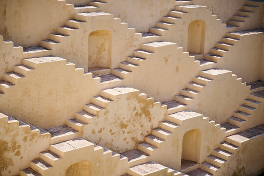 Indian Steps (Stepwell) leading towards a well in Jaipur, India.