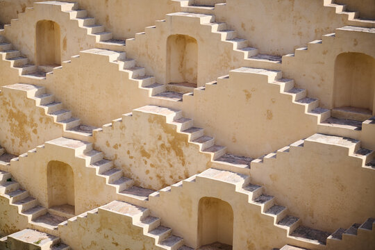 Indian Steps (Stepwell) leading towards a well in Jaipur, India.